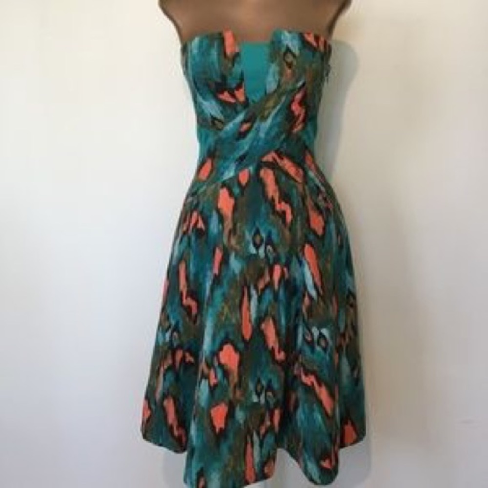 Anthro Ikat Painted Blue and Orange Dress
